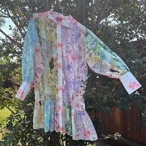 Gabriela Rich Floral Sheer Button-Up Dress